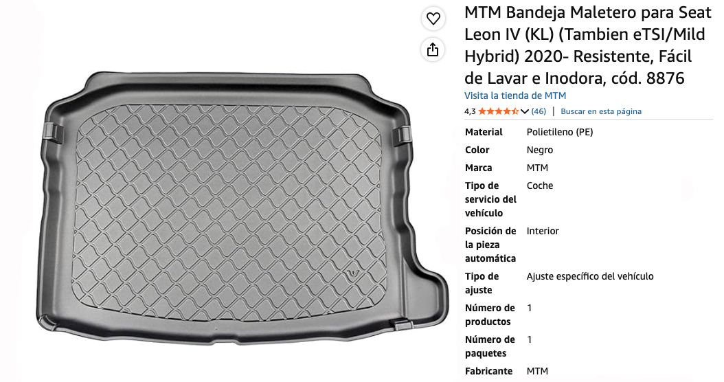 MTM Bandeja Maletero Seat Leon