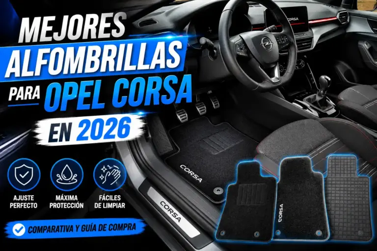 Mejores alfombrillas para Opel Corsa en 2026, interior del vehículo con alfombrillas premium a medida, ajuste perfecto, máxima protección contra suciedad y desgaste diario, comparativa de accesorios para coche.