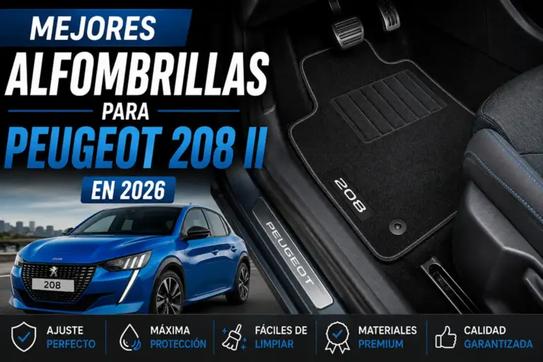 Mejores alfombrillas para Peugeot 208 II en 2026, interior del vehículo con alfombrillas premium a medida, ajuste perfecto, protección del suelo y fácil limpieza.