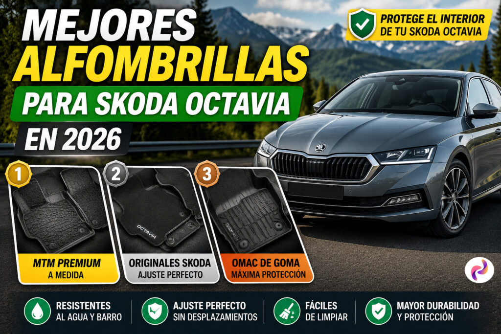 Mejores alfombrillas para Skoda Octavia en 2026 con comparativa de modelos MTM Premium, originales Skoda y alfombrillas de goma OMAC para proteger el interior del vehículo