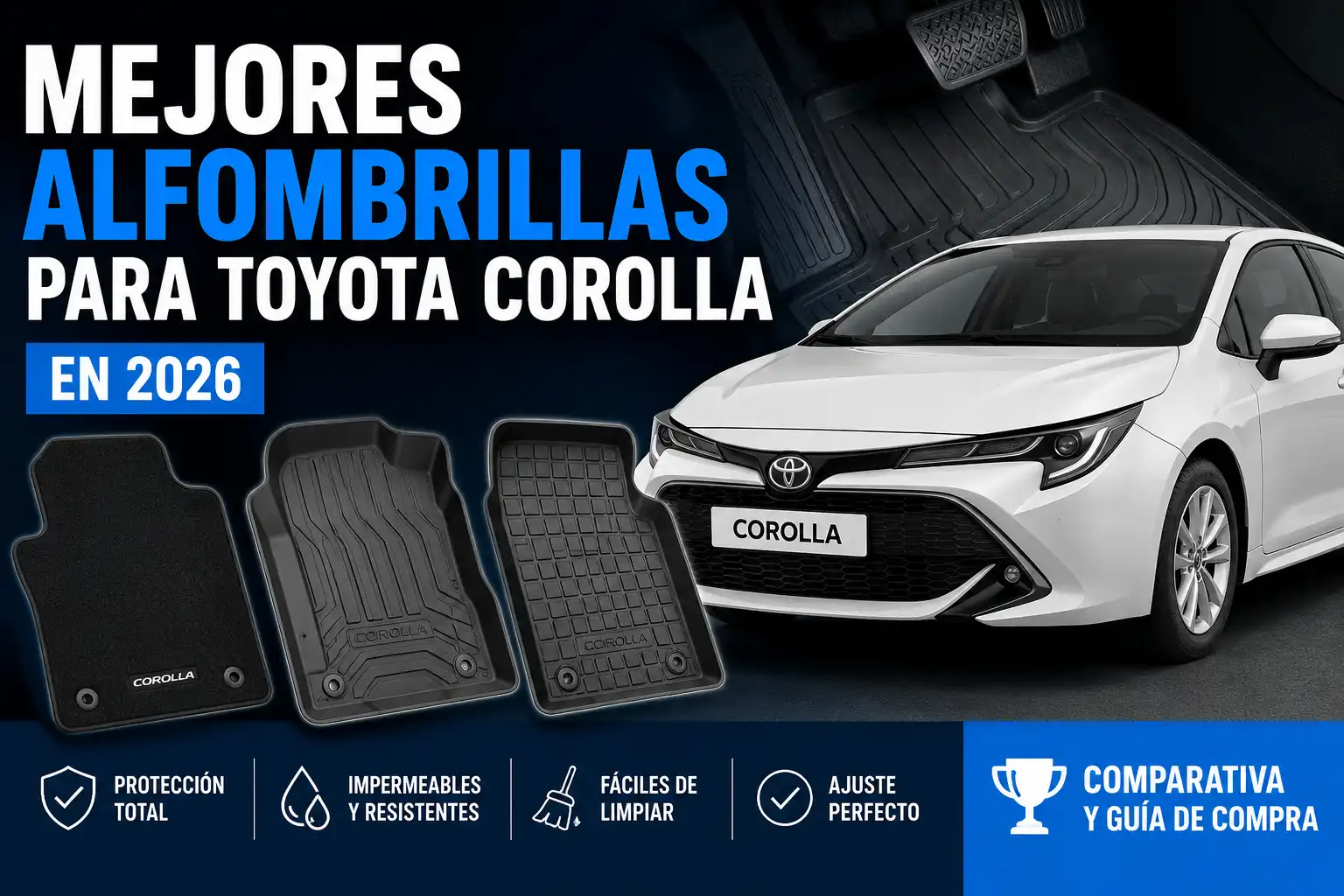 Mejores alfombrillas para Toyota Corolla comparativa de alfombrillas a medida resistentes al agua, suciedad y desgaste para proteger el interior del vehículo.