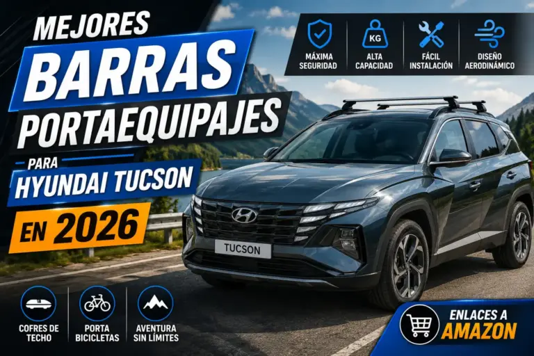 Mejores barras portaequipajes para Hyundai Tucson en 2026, Dacia Duster con barras de techo de aluminio para transportar cofres, bicicletas y equipaje, comparativa de accesorios para viajes y carga