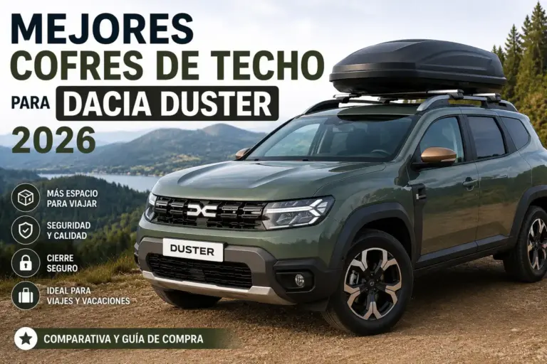 Mejores barras portaequipajes para Dacia Duster en 2026, Dacia Duster con barras de techo de aluminio para transportar cofres, bicicletas y equipaje, comparativa de accesorios para viajes y carga