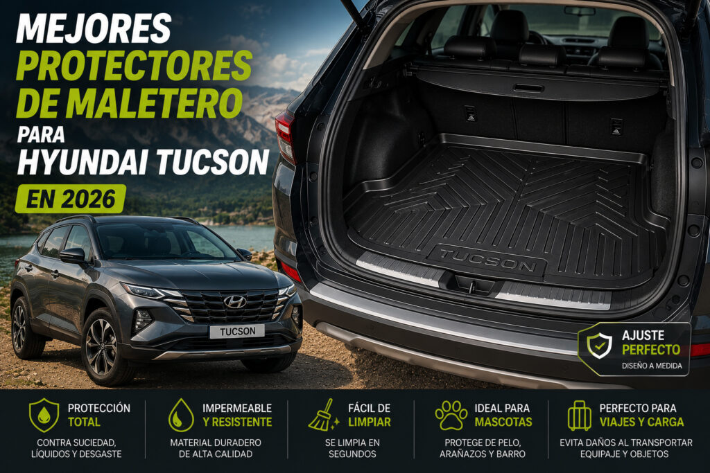 Maletero de Hyundai Tucson protegido con bandeja a medida resistente al agua, barro y suciedad