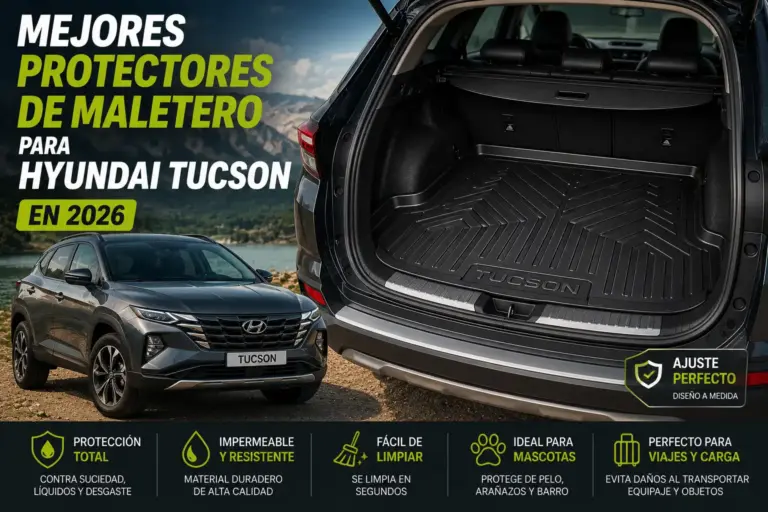 Maletero de Hyundai Tucson protegido con bandeja a medida resistente al agua, barro y suciedad
