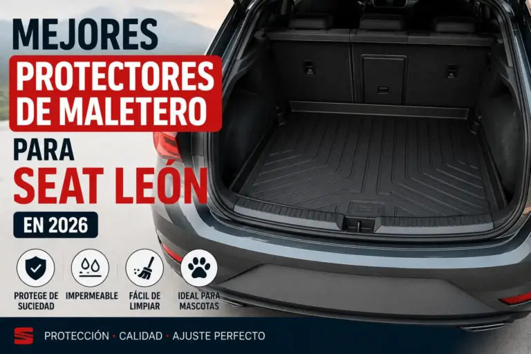 Maletero de Seat León protegido con bandeja a medida resistente al agua, barro y suciedad