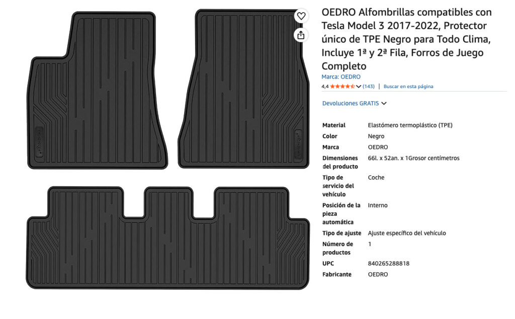 OEDRO alfombrillas para Tesla