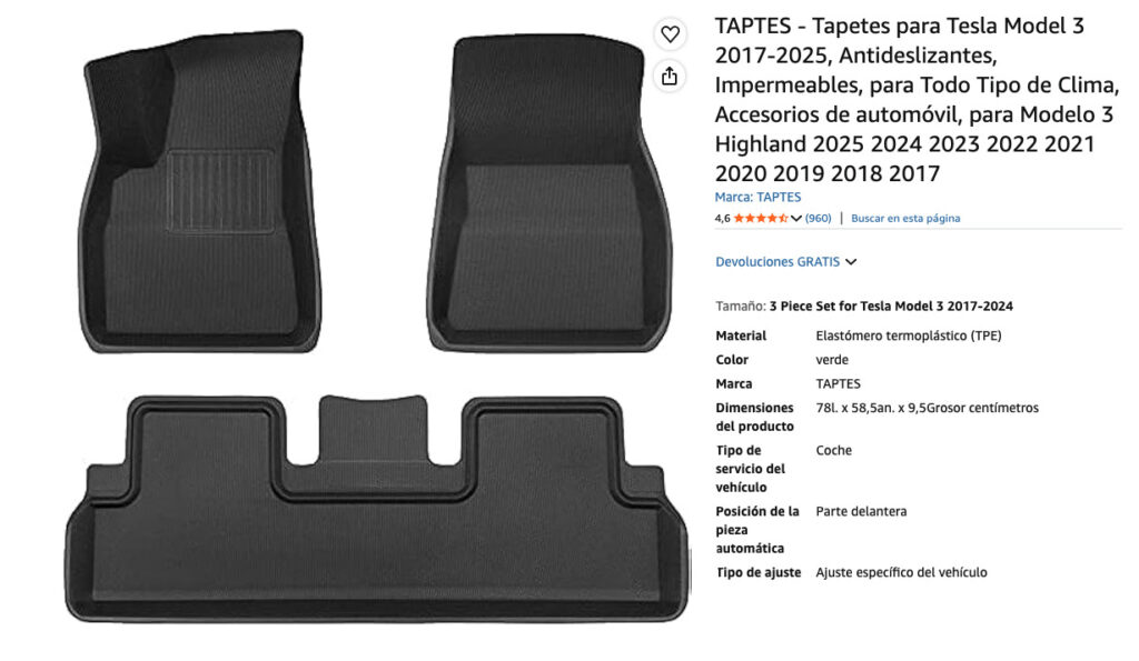 TAPTES - Tapetes para Tesla Model 3