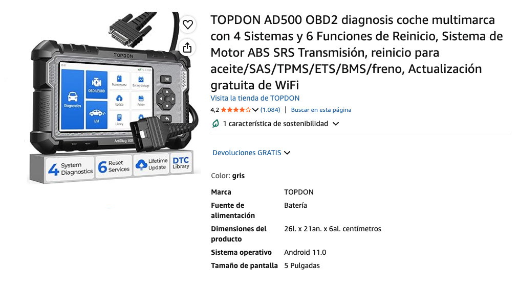 TOPDON AD500 OBD2 diagnosis coche