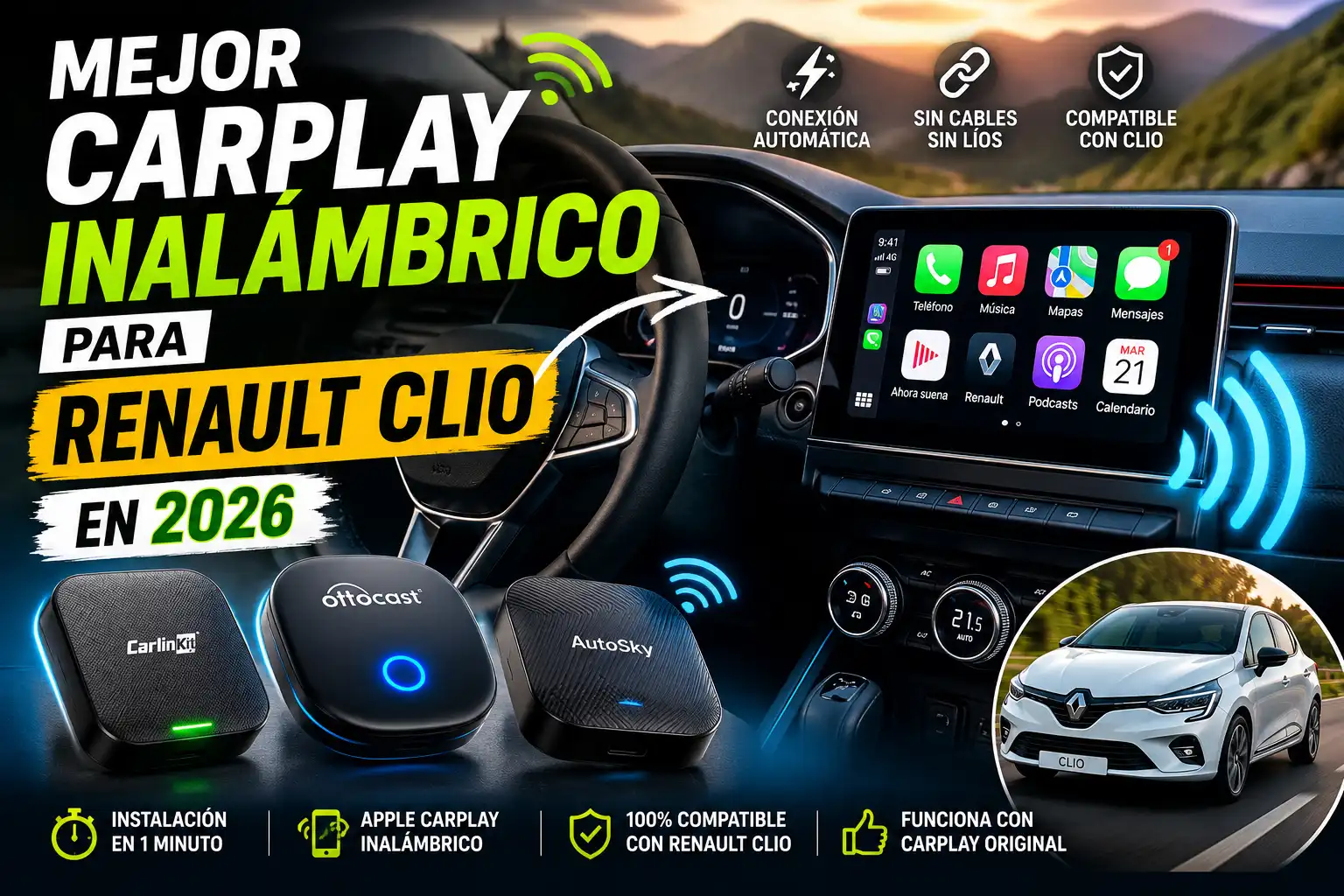 Mejor CarPlay inalámbrico para Renault Clio en 2027