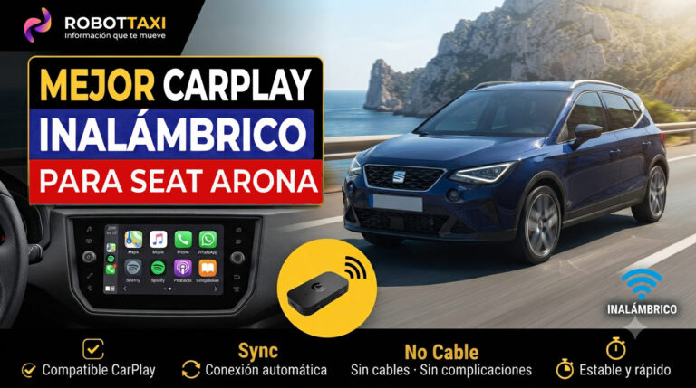 Seat Arona con pantalla multimedia mostrando Apple CarPlay inalámbrico, varios dispositivos y marcas.