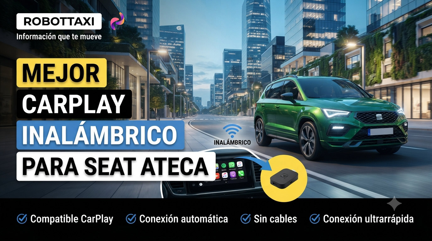 Seat Ateca con pantalla multimedia mostrando Apple CarPlay inalámbrico, varios dispositivos y marcas.