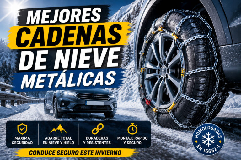 Comparativa de las mejores cadenas de nieve metálicas con varios modelos recomendados para conducir con seguridad sobre nieve y hielo.