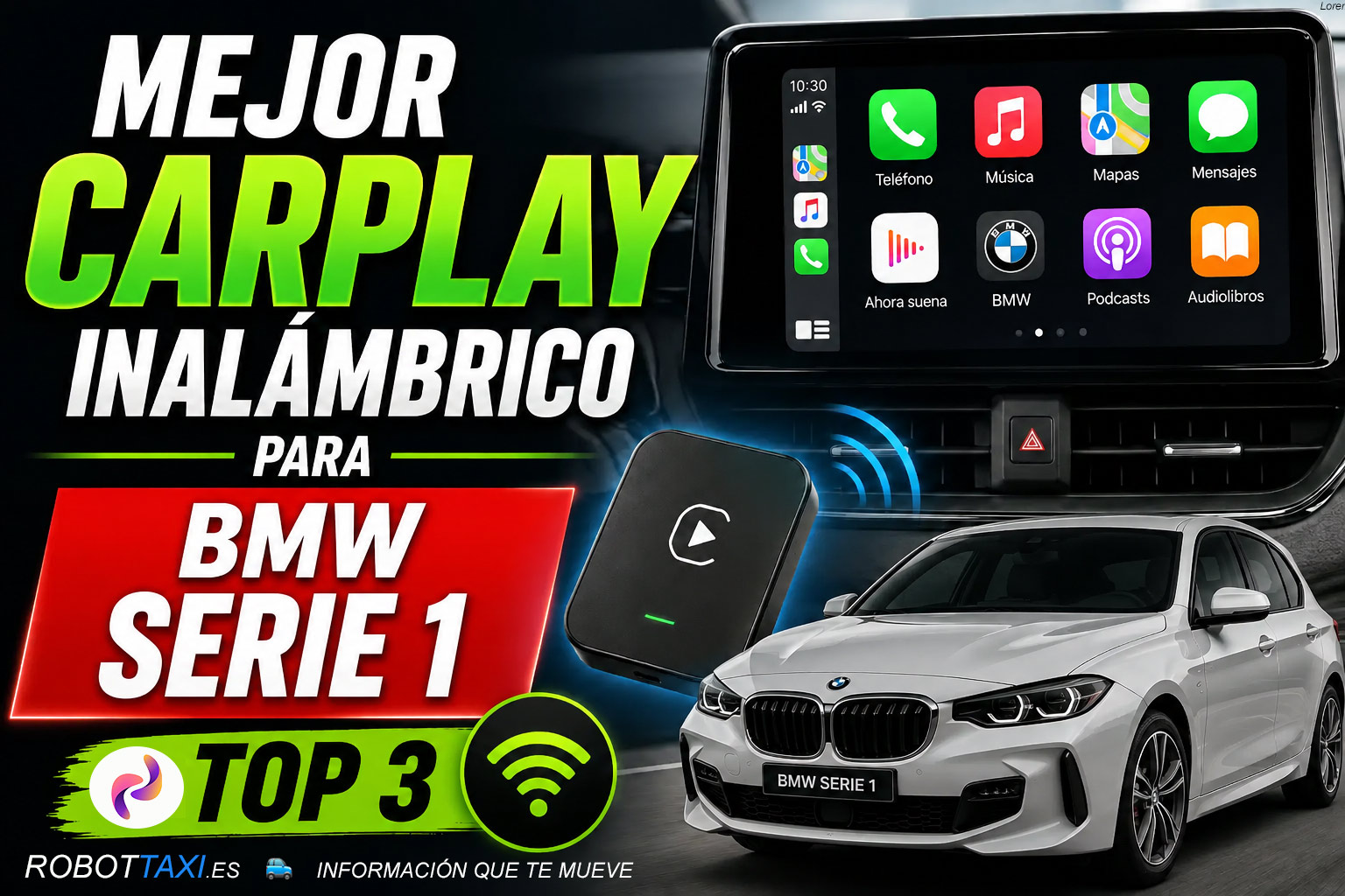 BMW Serie 1 con pantalla multimedia mostrando Apple CarPlay inalámbrico, varios dispositivos y marcas.