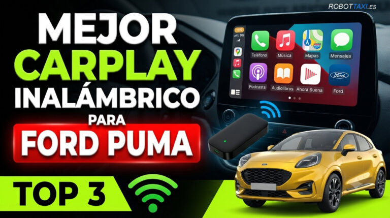Ford Puma con pantalla multimedia mostrando Apple CarPlay inalámbrico, varios dispositivos y marcas.