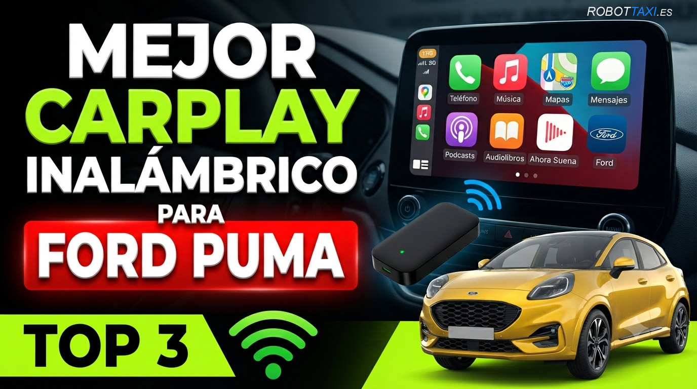 Ford Puma con pantalla multimedia mostrando Apple CarPlay inalámbrico, varios dispositivos y marcas.